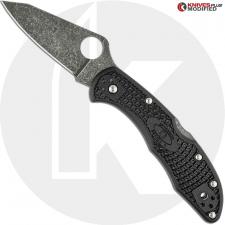 MODIFIED Spyderco Delica 4 - Acid Wash - Regrind - Black Handle/Black Backspacer