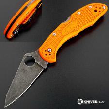 MODIFIED Spyderco Delica 4 - Acid Wash - Regrind - Orange Handle/Black Backspacer