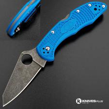 MODIFIED Spyderco Delica 4 - Acid Wash - Regrind - Blue Handle/Gray Backspacer