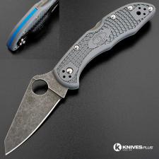MODIFIED Spyderco Delica 4 - Acid Wash - Regrind - Gray Handle/Blue Backspacer