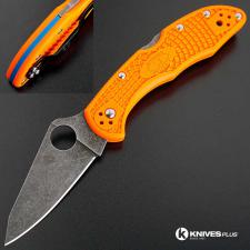 MODIFIED Spyderco Delica 4 - Acid Wash - Regrind - Orange Handle/Blue Backspacer