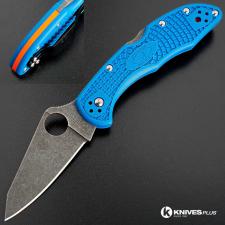 MODIFIED Spyderco Delica 4 - Acid Wash - Regrind - Blue Handle/Orange Backspacer