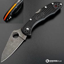 MODIFIED Spyderco Delica 4 - Acid Wash - Regrind - Black Handle/Orange Backspacer