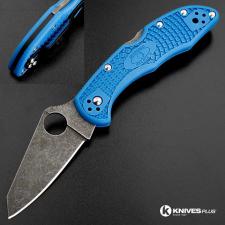 MODIFIED Spyderco Delica 4 - Acid Wash - Regrind - Blue Handle/Black Backspacer