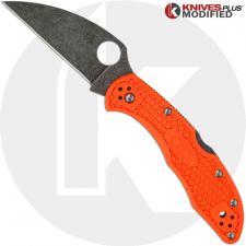 MODIFIED Spyderco Delica 4 - Wharncliffe - Acid Wash - Orange Handle
