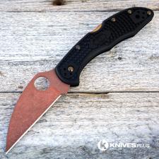 MODIFIED Spyderco Delica 4 - Wharncliffe - Copper Wash - Heat Color Hardware - Black Handle