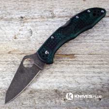 MODIFIED Spyderco Delica 4 - S30V - Acid Stonewash - Regrind - Forest Zome - Rit Dye Handle