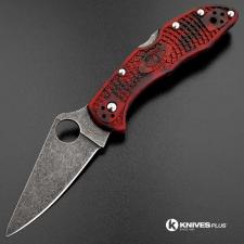 MODIFIED Spyderco Delica 4 - VG10 - Acid Stonewash - Red and Black Zome - Rit Dye Handle