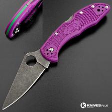 MODIFIED Spyderco Delica 4 - Acid Wash -  Purple Handle/Green Backspacer