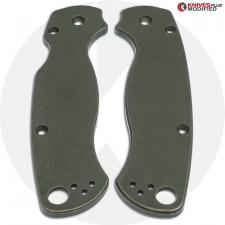 KP Custom Titanium Scales for Spyderco Para Military 2 Knife - Custom Panzer Green Cerakote + Stonewash