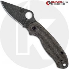 MODIFIED Spyderco Para 3 Knife with Acid Stonewash Blade + KP Dark Brown Micarta Scales + All Black Hardware