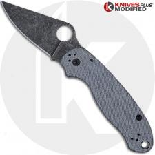 MODIFIED Spyderco Para 3 Knife with Acid Stonewash Blade + KP Worn Denim Micarta Scales + All Black Hardware