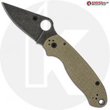 MODIFIED Spyderco Para 3 Knife with Acid Stonewash Blade + KP Green Micarta Scales + All Black Hardware