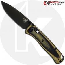 MODIFIED Benchmade Mini Bugout 533BK Knife + KP Contoured Black / Chrome Yellow G10 Scales