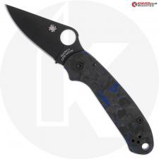 MODIFIED Spyderco Para 3 Black DLC Knife + KP SKINNY Blue Shred Carbon Fiber Scales