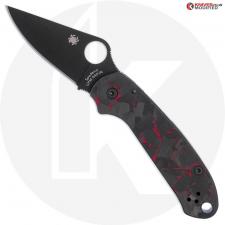 MODIFIED Spyderco Para 3 Black DLC Knife + KP SKINNY Red Shred Carbon Fiber Scales