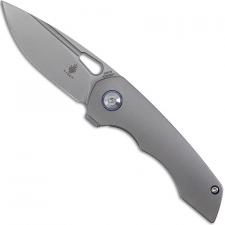 Kizer Microlith Ki2533A1 - Nick Swan - Bead Blast Drop Point - Bead Blast Titanium - Liner Lock - Flipper Folder