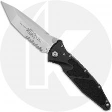Microtech Socom Elite Knife - Part Serrated Stonewashed M390 Tanto - Black Aluminum with Textured Inlays
