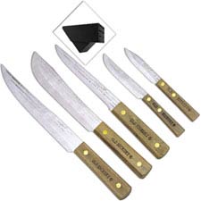 Old Hickory Block Set 7220 Five Carbon Steel Kitchen Knives with Hardwood Block USA Made
