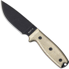 Ontario 8665 RAT-3 EDC Fixed Blade Knife Black 1095 Steel Drop Point Micarta Handle USA Made