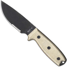 Ontario 8666 RAT-3 EDC Fixed Blade Part Serrated Black 1095 Drop Point Micarta Handle USA Made