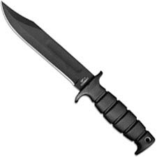 Ontario SP1 Combat Knife 8679 - Spec Plus - Black Carbon Steel Clip Point Fixed Blade - Kraton Handle - USA Made
