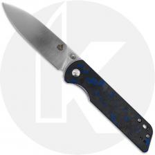 QSP Parrot V2 QS102-H Knife - Satin D2 Spear Point - Blue Shredded Carbon Fiber/G10