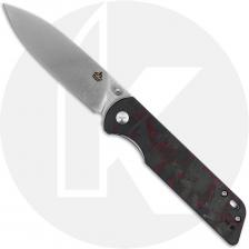 QSP Parrot V2 QS102-I Knife - Satin D2 Spear Point - Red Shredded Carbon Fiber/G10
