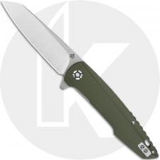 QSP Phoenix QS108-B1 Knife - Stonewash-Satin D2 Reverse Tanto - Green G10 - Flipper Folder