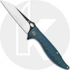 QSP Locust Knife QS117-C - Black / Satin 154CM Wharncliffe - Blue Micarta - Liner Lock Flipper Folder