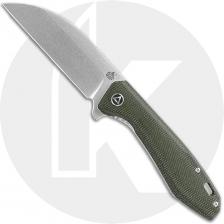 QSP Pelican Knife QS118-E1 - Stonewash S35VN Sheepfoot - Dark Green Micarta - Liner Lock Flipper Folder
