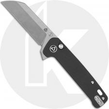 QSP Penguin Button Lock QS130-A1 Knife - Stonewash 14C28N Sheepsfoot - Black G10 - Flipper Folder