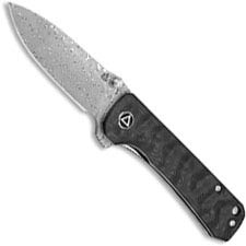 QSP Hawk Knife QS131-A - Damascus Drop Point - Black Carbon Fiber - Liner Lock Flipper Folder