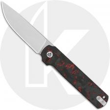 QSP Lark QS144D Knife - 14C28N Drop Point - Red Shredded Carbon Fiber Overlay G10 - Flipper Folder