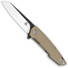 QSP Phoenix Knife QS108-A - Black / Satin D2 Reverse Tanto - Tan G10 - Liner Lock Flipper Folder