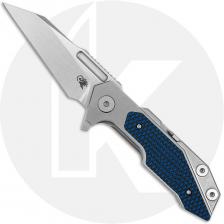 Rick Hinderer Full Track Knife - Stonewash S45VN Wharncliffe - Stonewash Titanium with Blue/Black G10 Insert - USA Made