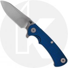 Rick Hinderer Project X Knife - Stonewash CPM MagnaCut Sheepsfoot - Blue/Black G10 / Working Finish Titanium - USA Made