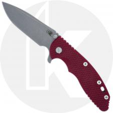 Hinderer Knives XM-18 3.5 Inch Knife - Spear Point - Working Finish - S45VN - Tri Way Pivot - Red G-10 / Battle Bronze Ti