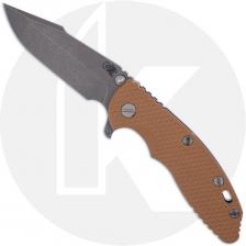 Rick Hinderer XM-18 3.5 Inch Knife - Skinny Harpoon Spanto - Working Finish - MagnaCut - Coyote G10 / Battle Bronze Titanium