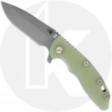 Rick Hinderer XM-18 3.25 Inch Knife - Working Finish MagnaCut Spanto - Translucent Green G10 / Battle Bronze Titanium