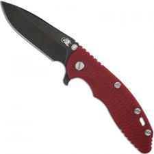 Hinderer Knives Gen 6 XM-18 3.5 Inch Knife - Spear Point - Battle Black DLC - Tri Way Pivot - Red G-10