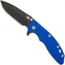 Hinderer Knives Gen 6 XM-18 3.5 Inch Knife - Spear Point - Battle Black DLC - Tri Way Pivot - Blue G-10