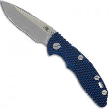 Rick Hinderer XM-18 3.0 Knife - Non Flipper Spear Point - Stonewash Finish - Tri Way Pivot - Blue / Black G10
