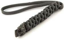 Schmuckatelli Lanyard - Aquilo Sugar Skull Pewter Bead - Black Oxide Finish - Black Cord - 4.A-ABLBB