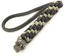 Schmuckatelli Lanyard - Aquilo Sugar Skull Pewter Bead - Pewter Finish - Black and Digi Camo Cord - 4.A-ABLBDCP