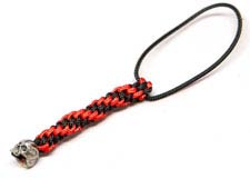 Schmuckatelli Mini Lanyard - Cyber Pewter Bead - Pewter Finish - Black and Red Cord - 4.B-CYPMLBR