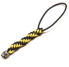 Schmuckatelli Mini Lanyard - Cyber Pewter Bead - Pewter Finish - Black and Yellow Cord - 4.B-CYPMLBY