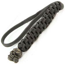 Schmuckatelli Lanyard - Rose Skull Pewter Bead - Black Oxide Finish - Black Cord - 4.A-RBLBB