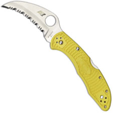 Spyderco C106SYL2 Tasman Salt 2 Rust Proof Serrated Hawkbill Blade Yellow FRN Lockback Folding Knife