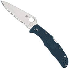 Spyderco Endura 4 Lightweight K390 - C10FSK390 - Serrated K390 Drop Point - Blue FRN - Lock Back